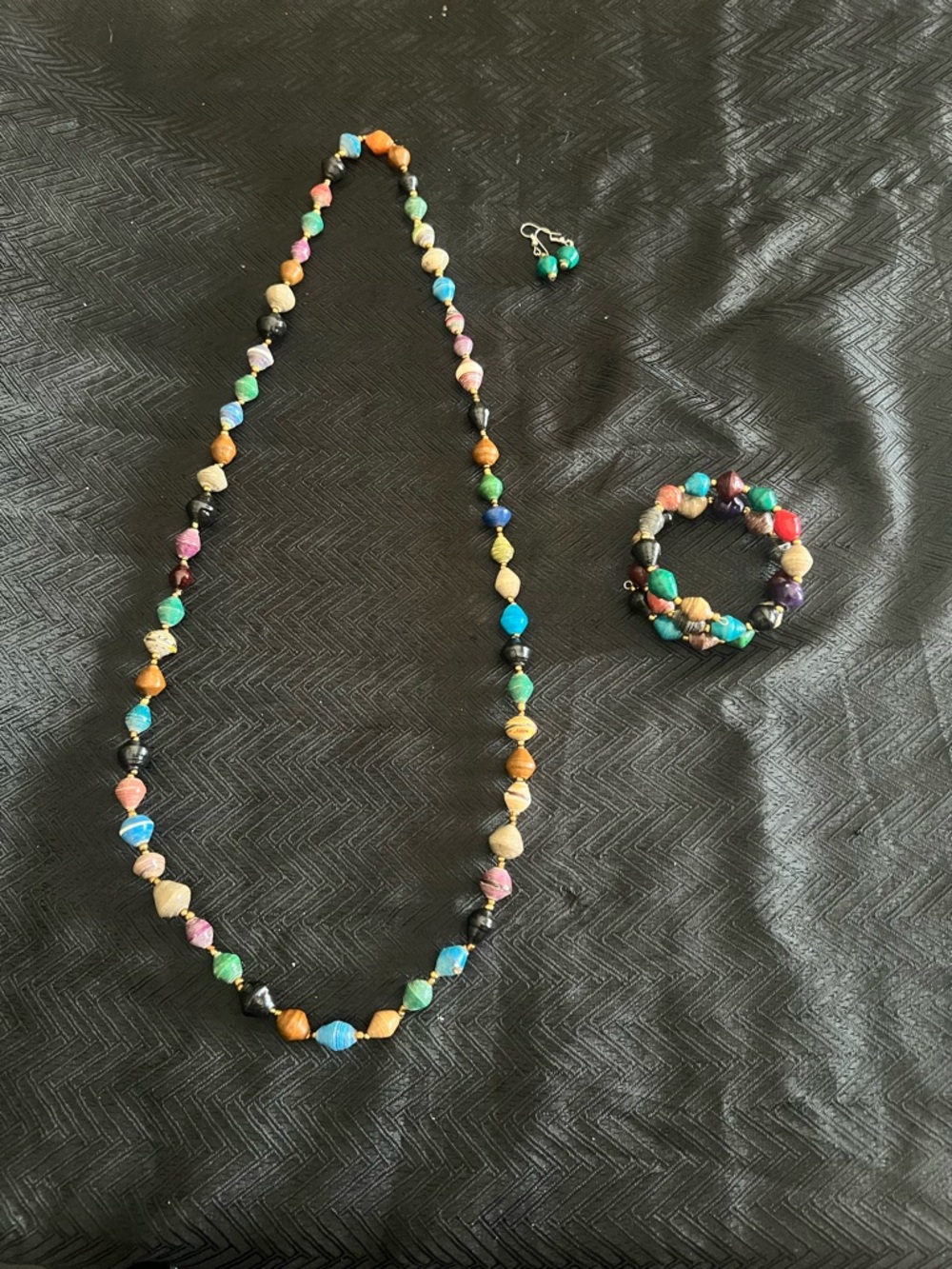 Hand Crafted Multicolor Bead Necklace Set with Turquoise, Red & Black Accents